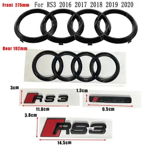 Audi Sport RS3 2016-2020 4Ring Logo ABS Car Styling Hood Front Grill Rear Trunk Emblem Badge Sticker Sticker Auto Accessories