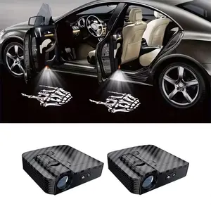 2-Pack engraving lights on car Human Skeleton Pose Door Welcoming Projection Lights – Compatible with all car brands’ LED lights, battery powered, easy installation, door decoration – White human finger LED door light