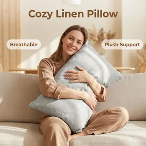 [Summer Vibes] NTBAY 2-Pack 100% French Linen Pillowcases - Natural Breathable & Cooling Washed Pillow Cases, Durable Double-Stitch Linen Bedding with Envelope Closure, Set of 2