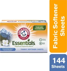 ARM & HAMMER Essentials Mountain Rain Fabric Softener Sheets 144ct with Essential Oils Softens Clothes Reduces S Detergent tatic Cling Made with Essential Oils Fragrances Inspired by Nature Household Baking Scented Perfume