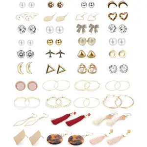 FINREZIO 38 Pairs Colorful Versatile Stud Hoop Earring Set for Women Men Assorted Trendy Alloy Stainless Steel Ear Studs Hoops Tassel Unique Charm Earrings Hypoallergenic Trendy Mixed Style Jewelry Set for Daily Wear Party Gifting