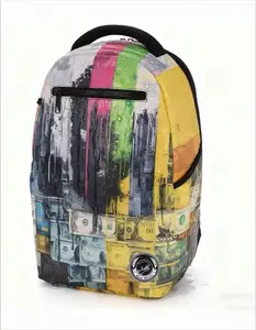Urban Art Backpack with Dripping Paint Print & Dollar Bill Design, Water-Resistant Durable Daypack for School, College, Travel & Street Style