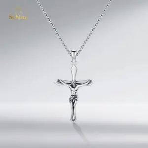 Sebina Jesus Cross S925 Silver Necklace Sterling Silver Cross Pendant Christian Protection Medal Amulet With Adjustable-length Chain Religious Blessed Jewelry Gift for Men & Women