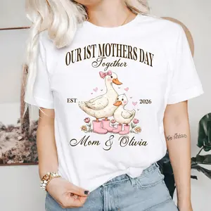 Personalized First Mother’s Day Together T-Shirt, New Mom Gift, Custom Mom and Baby Duck Tee, Mother’s Day 2026 T-Shirt, Cute Mama and Baby Keepsake Top