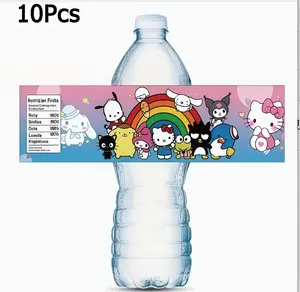 Viral TikTok Sanrio Party Decorative Mineral Water Bottle Stickers 10‑Pack Kawaii Waterproof Labels for Birthday & Themed Party Decor