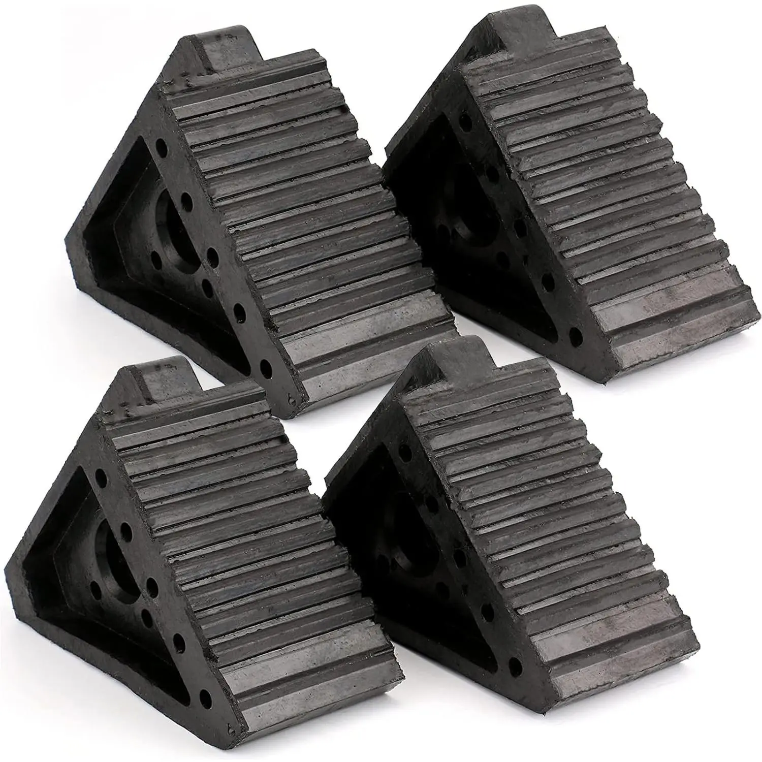 4 Pack Solid Rubber Heavy Duty Wheel Chock,  Carry Handles,  Chock for , Travel , RV, , and ATV