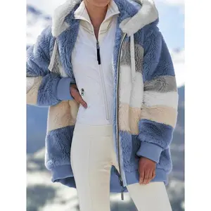 Winter Long Coats for Women Plus Size Winter Warm Loose Plush Zip Hooded Jacket Coat