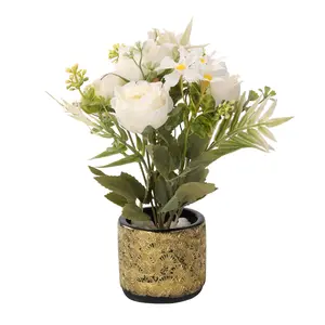 Artificial Flower Arrangement in Gold Textured Pot – Faux Floral Decor for Home, Office & Tabletop