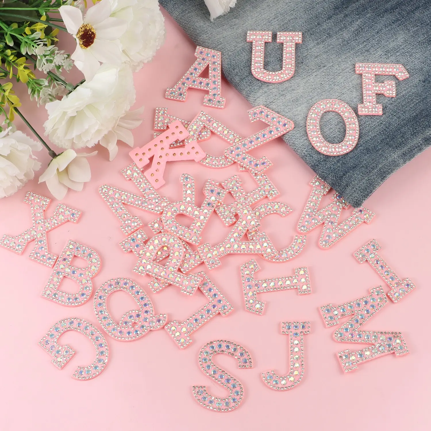 26pcs Multicolor Ab Drill Letters Stickers, A-Z Shiny Glitter Diamonds Letter Patches, Appliques, Embellishments, DIY Handmade Craft Decorations for Clothing, Backpacks, Hats, T-Shirts
