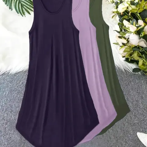 [Plus Size] Solid Color Tank Nightdress, Fitted Sleeveless Nightdress, Casual Soft Comfortable Sleeveless Nightgown for Women, Women's Sleepwear Loungewear for Summer