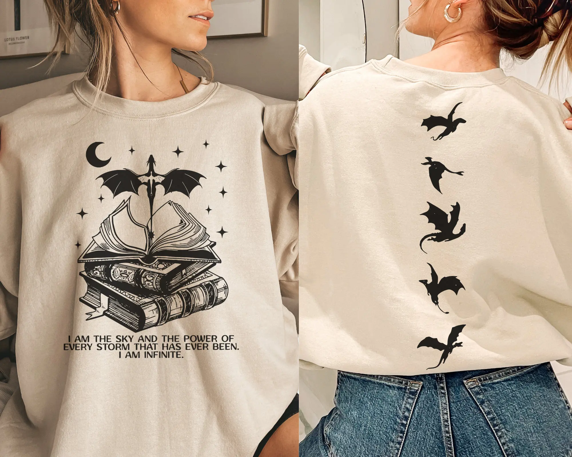 With flying dragons Dragon Rider Sweater , Bookish shirt, I am the sky