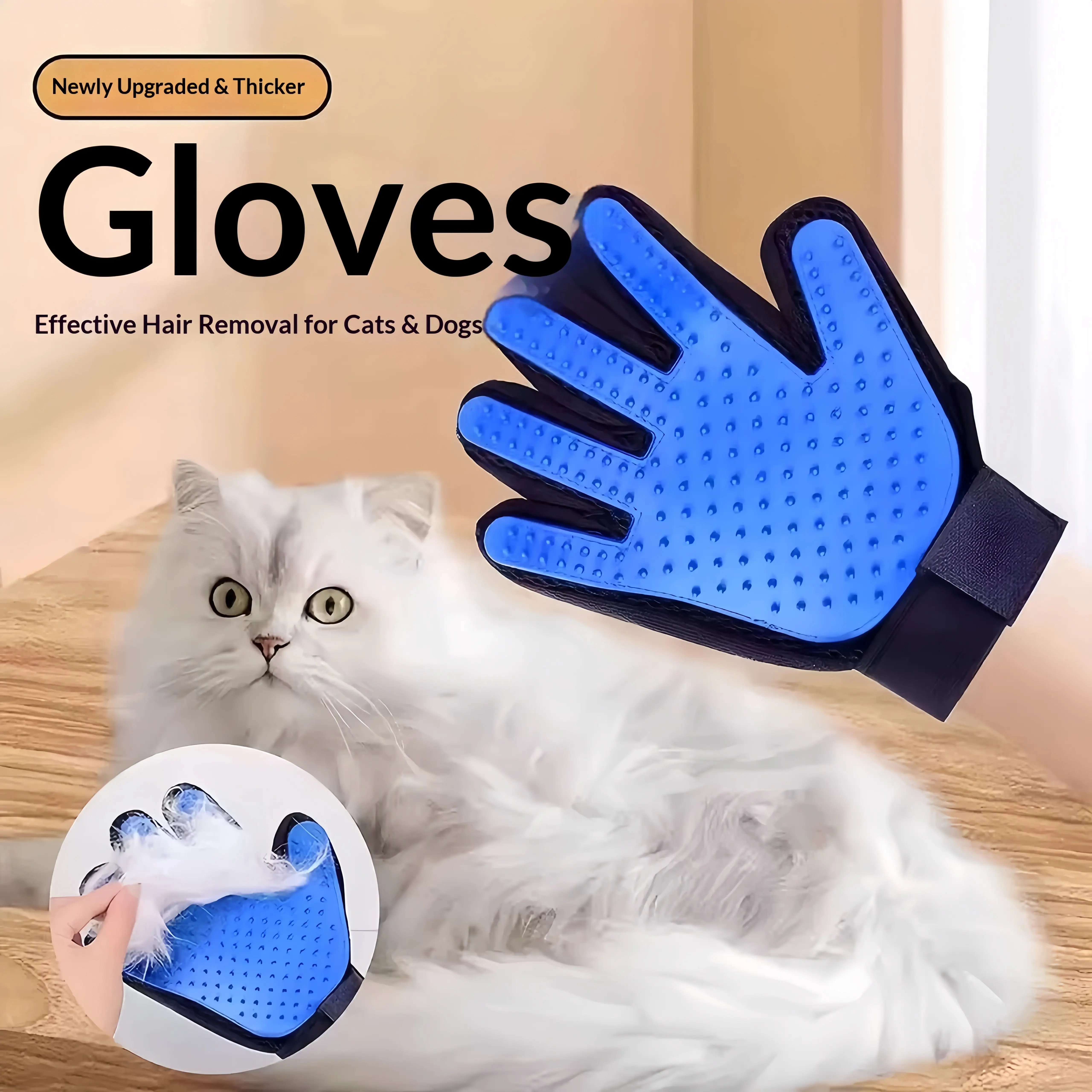 Pet Brush Upgrade Efficient Pet Hair Remover Gloves Gentle Shedding Brushes for Dogs Cats & Horses with Long and Short Hair 1 Pair Blue,summerwins