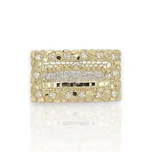 Nugget Last Supper Cubic Zirconia Double Finger Ring - 10K Yellow Gold