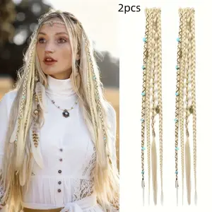 2pcs Bohemian Long Hair Braids, Handmade Woven False Braids with Decorative Hair Clips, Easy to Wear, Perfect for Daily Use and Holidays