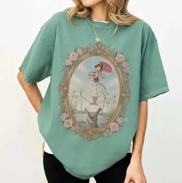 Vintage Haunted Mansion Tightrope Girl Comfort Colors Shirt, Retro Flower Tightrope Walker T-shirt Coquette, Magic Kingdom Spooky Costume Shirt