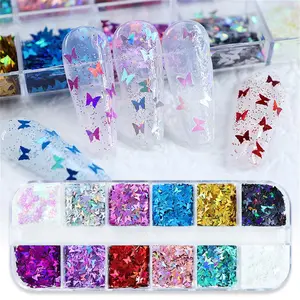 🦋 12-Color 3/5mm Holographic Butterfly Nail Stickers 🦋For DIY Nails/Crafts/Face Makeup/Body Decoration | Nail Salon DIY Decor Accessories