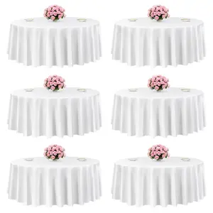 VEVOR White Round Tablecloths 6 Pack, 120 Inches in Diameter, Stain- & Wrinkle- Resistant, Machine Washable Table Clothes, Polyester Fabric Table Covers for Wedding, Party, Banquet, Formal Events