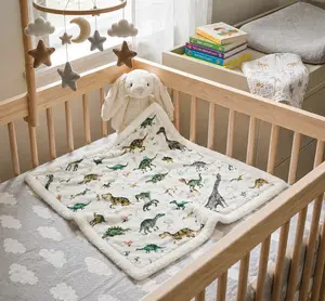 [Ship From US] Personalized Green Dinosaur Baby Lovey Blanket – Minky & Faux Fur Ultra Soft Security Blanket, Mini Baby Blanket, Perfect Baby Shower Gift