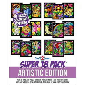 Super Pack of 18 Fuzzy Velvet Coloring Posters Artistic Edition - Great for Family Time, Arts & Crafts, Travel, Classrooms, Care Facilities For All Ages: Girls, Boys, Adults, Toddlers and More