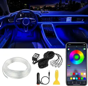 Interior Car LED Strip Lights With Wireless APP, RGB 5 In 1 Ambient Lighting Kits With 6M Fiber Optic, 16 Million Colors Car Neon Lights, Sync To Music Light Car