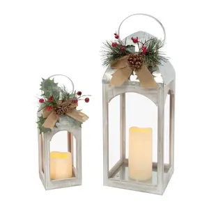 S/2 18-in Lighted Metal & Wood Lanterns by Gerson Co