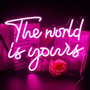 The World Is Yours Neon Sign,Led Sign,Wedding Signs,Wedding Neon Sign,Pink Led Neon Light for Wall Decor,Light Up Sign for Wedding,Engagement,USB Powered Led Sign for Wedding Decor,Bedroom