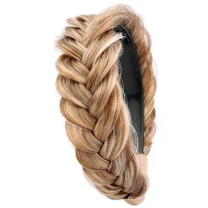 Wide Messy Braided Headband With  Synthetic Hair Plaited Headband High Elasticity Braids Chunky Fishtail Braided Hair Band Hairpiece for Girls Women Beauty Accessory (Caramel Blonde)