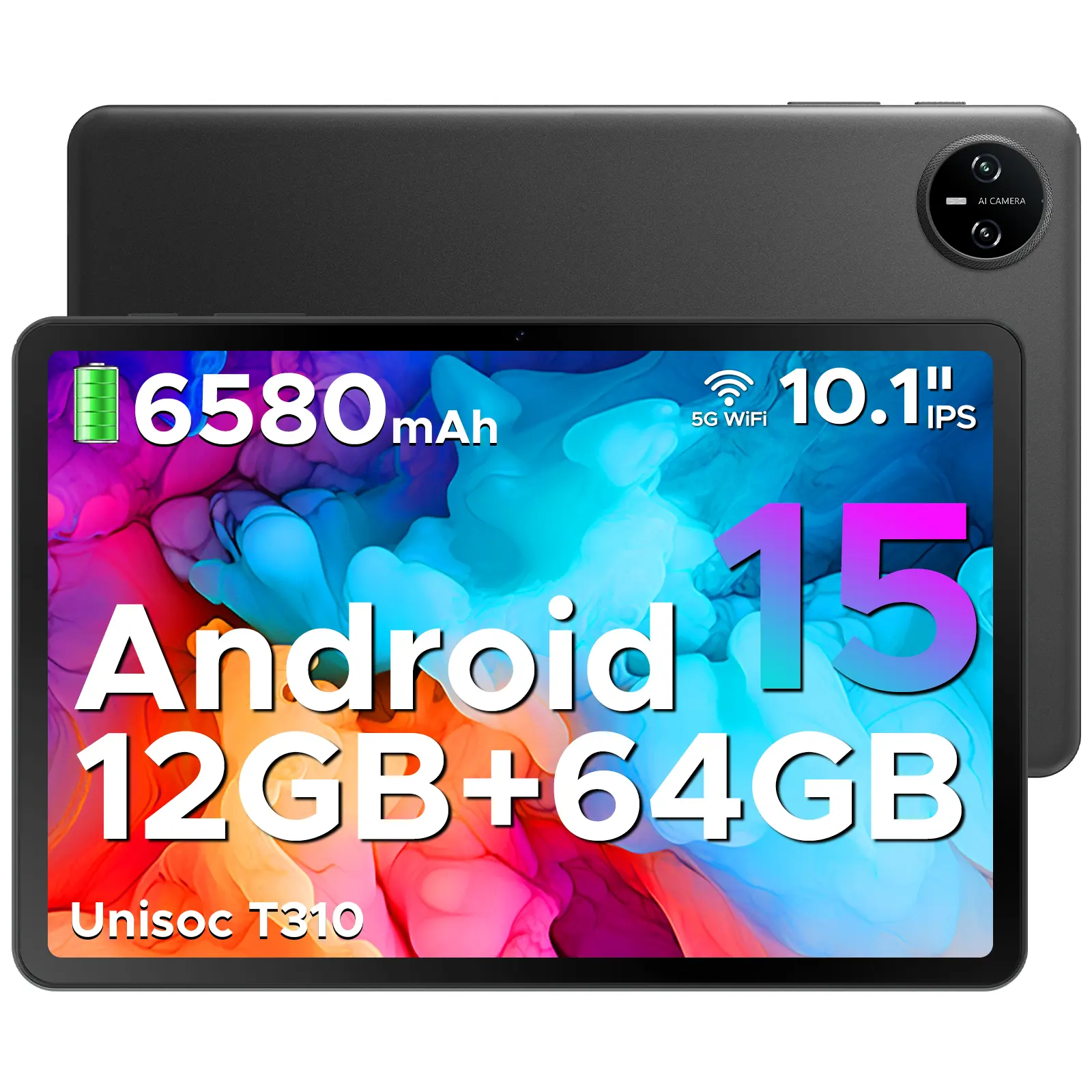 DOOGEE Tab A9 Android Tablet Computer, 10.1in Touch Tablet, 12GB+64GB/2TB TF Expandable Storage, 6580mAh Battery, 2.0GHz Quad-Core Processor, 1280x800 IPS Display, Dual Speakers, 5G WiFi, Bluetooth 5.0, Face Unlock, Android 15, Gaming-Focused