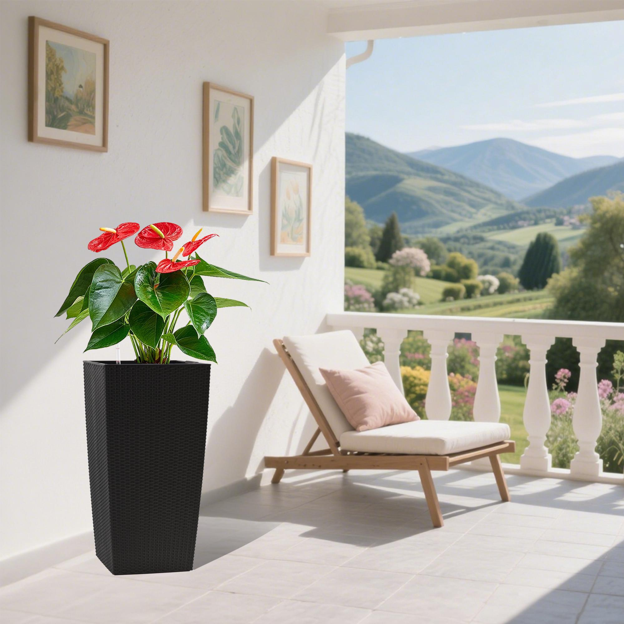 30" Tall Large Flower Pots Planter with Self-Watering Drainage Holes & Inner Trays | Indoor Outdoor Plant Pot with Water Level Monitor, Inner Bucket | Self-Watering Planter for Garden, Patio, Porch, Backyard