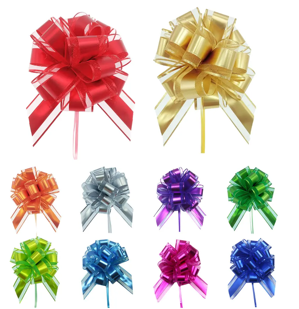 6-Inch Large Pull Gift Bows for Presents - Set of 10 - Mesh & Satin Wrapped Ribbons - Elegant Packaging for Christmas Tree, Wedding Decor