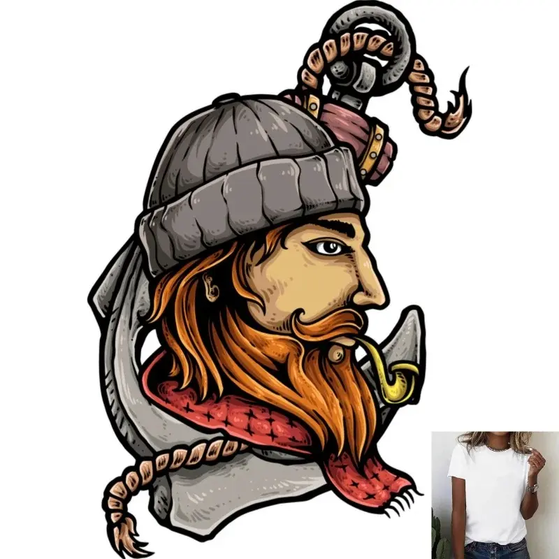 Vintage Pirate - Themed Heat - Transfer White Ink Iron - on Patch, Stylish Design for T - shirts, Canvas Bags, Casual Trendy