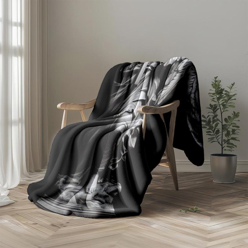 1 piece Holy angel statue holding a cross themed flannel blanket - Oversized fluffy flannel sofa blanket, suitable for beds and sofas, modern design, all-season use, digitally printed pattern, 100% polyester material, machine washable, suitable for
