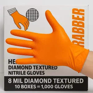 8 Mil Heavy-Duty Diamond Textured Nitrile Gloves – Orange (Industrial Grade, Chemical & Tear Resistant)