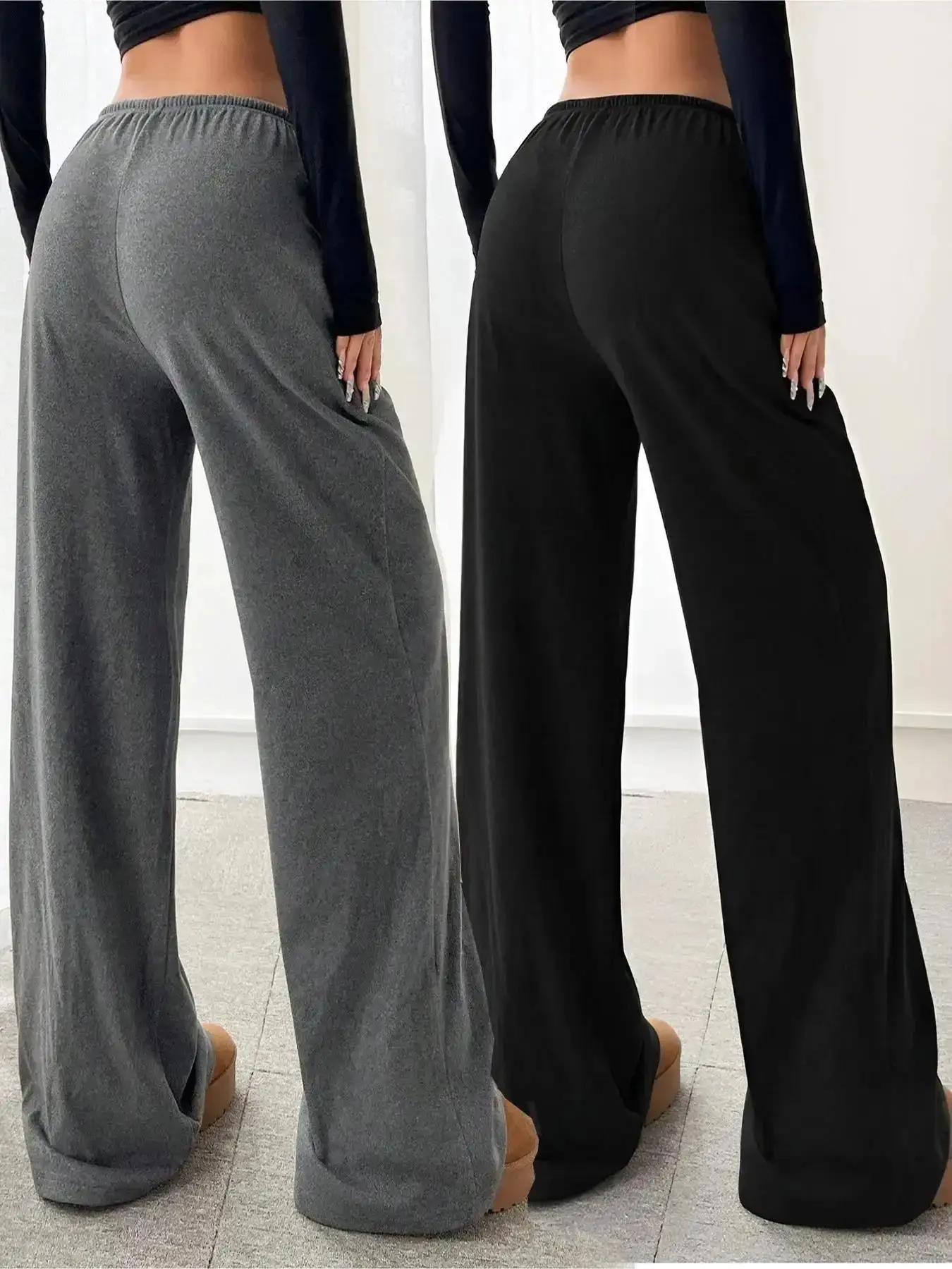 Women's Solid Drawstring Waist Wide Leg Adjustable Pants Trousers, Everyday Casual Comfy Loungewear All Seasons Style, Relaxed Refinement Sleek Line Easy Movement Design, versatile piece