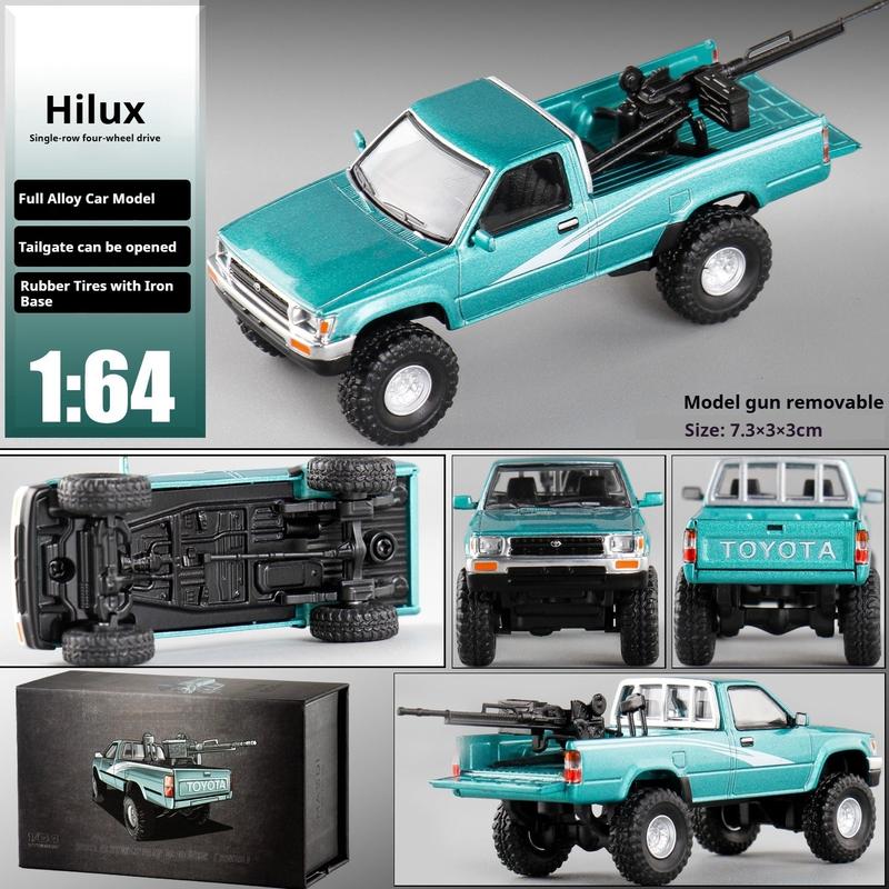 Toyota Hilux 1:64 Scale Die-Cast Metal Model, Single Cab 4wd All-Terrain Pickup, Military Style, Handicraft Collection, Gift & Puzzle Toy Kit, Diecast Metal Car