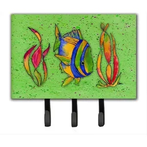 212 MAIN Metal Tropical Fish Wall Hook - 6x9 in. Green Hanging Wall Mountable Hanger with Metal Frame & Hardboard Tile, Home Decor Organiser for Leashes, Keys