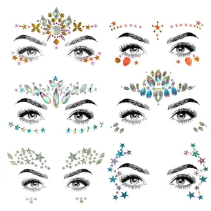 6 Pcs Festival Party Face Jewels, Rhinestone Face Gems, Halloween Music Festival Birthday Rave Carnival Party Face Stickers