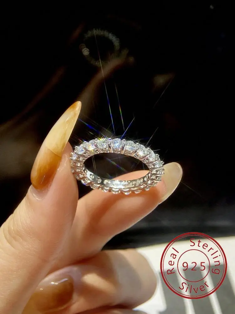 RING4U - 925 Sterling Silver Simplicity Classic Zircon Single Row Ring For Women Engagement Wedding Luxury  Fine Jewelry