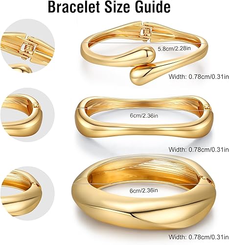 Chunky Gold Bangle Bracelets Set for Women, 14K Gold Plated Stackable Cuff Jewelry