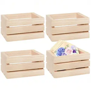 Wooden Storage Box, 4 Counts/set Mini Rustic Wooden Crate, Decorative Wood Crate, Wooden Storage Box for DIY Crafts Kitchen Office Bedroom Closet, Organiser, Kitchen Storage Organizer