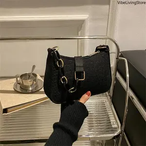 Women's Y2K Crocodile Pattern Shoulder Bag, Chain Strap Crescent Hobo Bag, Trendy Mini Underarm Purse for Daily Travel Shopping Parties