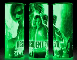 Glow in the Dark Resident Evil Requiem Leon Kennedy - Grace Ashcroft Survival Horror Gaming Cup Mug Tumbler 20oz with Lid and Straw - Elegant Drinkware for Vampire Fans - Perfect for Hot or Cold Drinks! Stainless Steel. Flasks Plastic Glossy Insulated