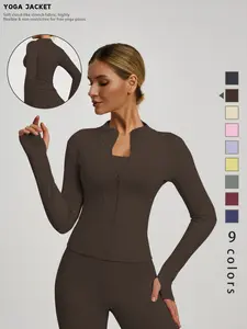 Women's New Long Sleeve Thumb Button Sport Jacket, Lightweight Comfortable, Stand Collar High Stretch, Suitable for Daily Wear, Running, Yoga, Gym, Lightweight Sports Jacket