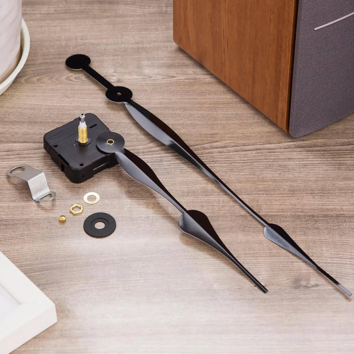 Black Elegant DIY Analog Wall Clock Kit for Living Room Home Improvement - Silent Quartz Movement, 12 in Spade Hands, High Torque, Easy Installation, Latex Components, 1/10 in Thick, 11.7 mm Thread Length (Battery Not Included), 23 Mm Shaft Length
