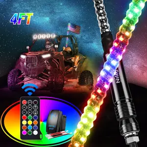 Nilight 1PC 4FT Spiral RGB LED Whip Light w/RGB Chasing/Dancing Light RF Remote Control Lighted Antenna Whips for Can-am ATV UTV RZR Polaris Dune Buggy 4 Wheeler Offroad Jeep Truck LED Offroad dealsforyoudays