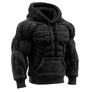 Men's Fashion Flannel Hoodie Pullover Abdominal Muscle Design Sportswear Autumn Winter Casual Long Sleeve Hooded Sweatshirt