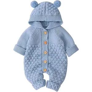 Baby Girl Boy Sweater Romper Knitted Overall Hooded Jumpsuit Cute Warm Clothes
