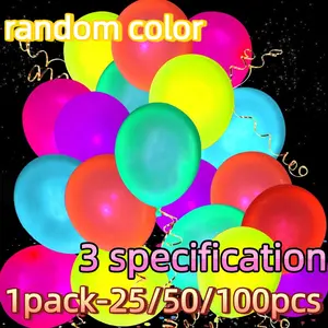 25/50/100 Pack Colored UV Neon Glow Balloons, Glow in the Dark Party Supplies, Light Fluorescent Latex Balloons for Birthday Decoration