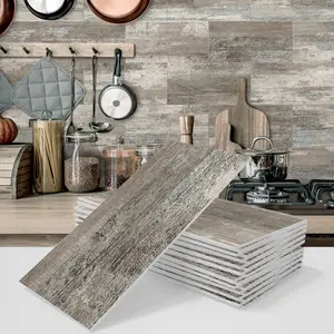 Kitchen Tile Sticker, 1 Set Wood Grain Self Adhesive Retro Home Decor Peel and Stick Wallpaper, Waterproof Decal for Kitchen Bathroom, Kitchen Counter