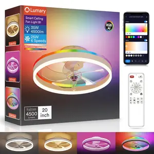 Lumary Smart Ceiling Fans with Lights, RGBAI Flush Mount Ceiling Fans with Lights and Remote, Dual Lighting Modes Modern LED Low Profile Ceiling Fan for Bedroom Works with Alexa Google, 20 Inch White/Black